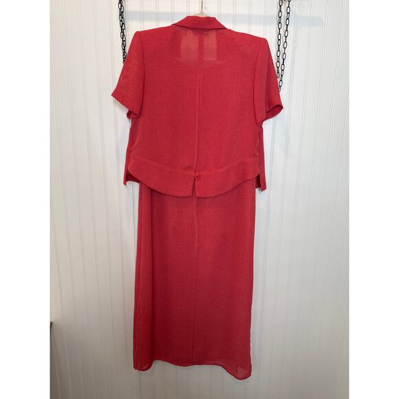 Amanda Smith Petite Red Sleeveless Midi Dress & Short Sleeve Cardigan Set Sze 8 - Picture 2 of 11